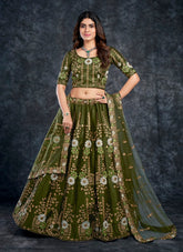 Fair Looking Wedding Lehenga Choli in Dark Green Colour